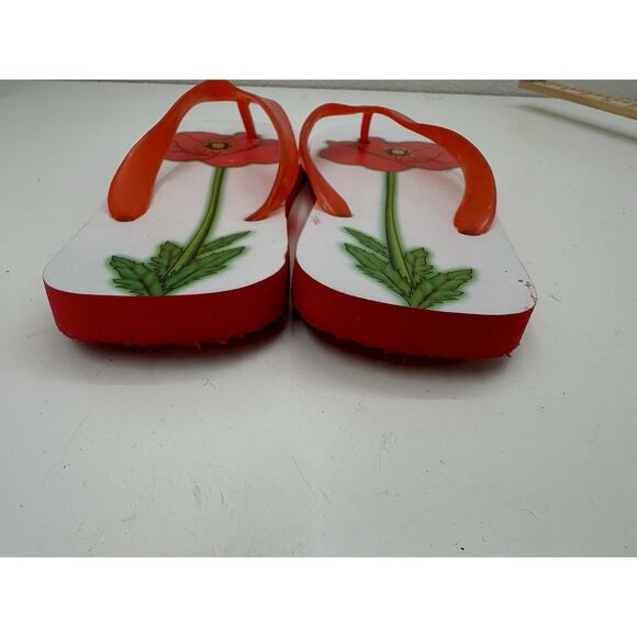 Unbranded Womens Flip Flops Size Unknown Red White Floral Thong Slip On - Picture 5 of 9